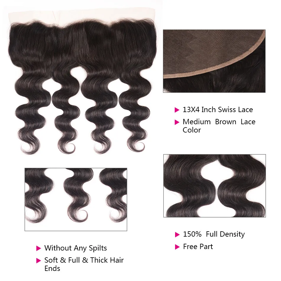 Unice Haar Braziliaanse Body Wave Kant Frontale 100% Menselijk Haar 13X4 Oor Tot Oor Vetersluiting Remy Haar frontale Pre Geplukt