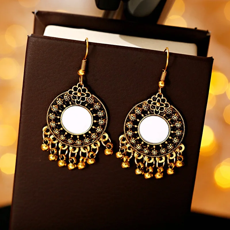 2020 New Ethnic Round Mirror Ladies Earrings Oorbellen Summer Boho Bohemia Tassel Earrings For Women
