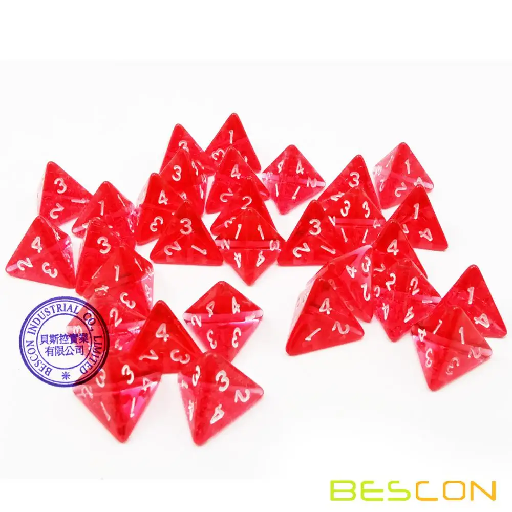 Bescon Mini Transparent Red D4 Dice 30pcs Healing Potion Bottle, 30pcs Roleplaying Mini Red Gem D4 Dice Healing Potion Pack