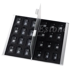 Silver Aluminum Memory Card Storage Case Box Holder For 24 TF Micro SD Cards Whosale&Dropship