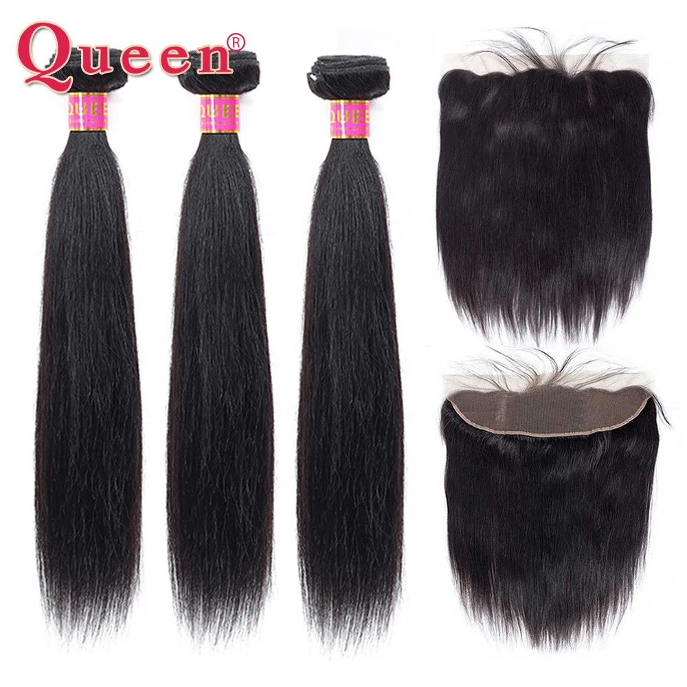 

Straight Hair Bundles With Frontal Human Hair Bundles With Frontal Brazilian Hair Weaving With 13X4 Lace Hair Extensions Queen