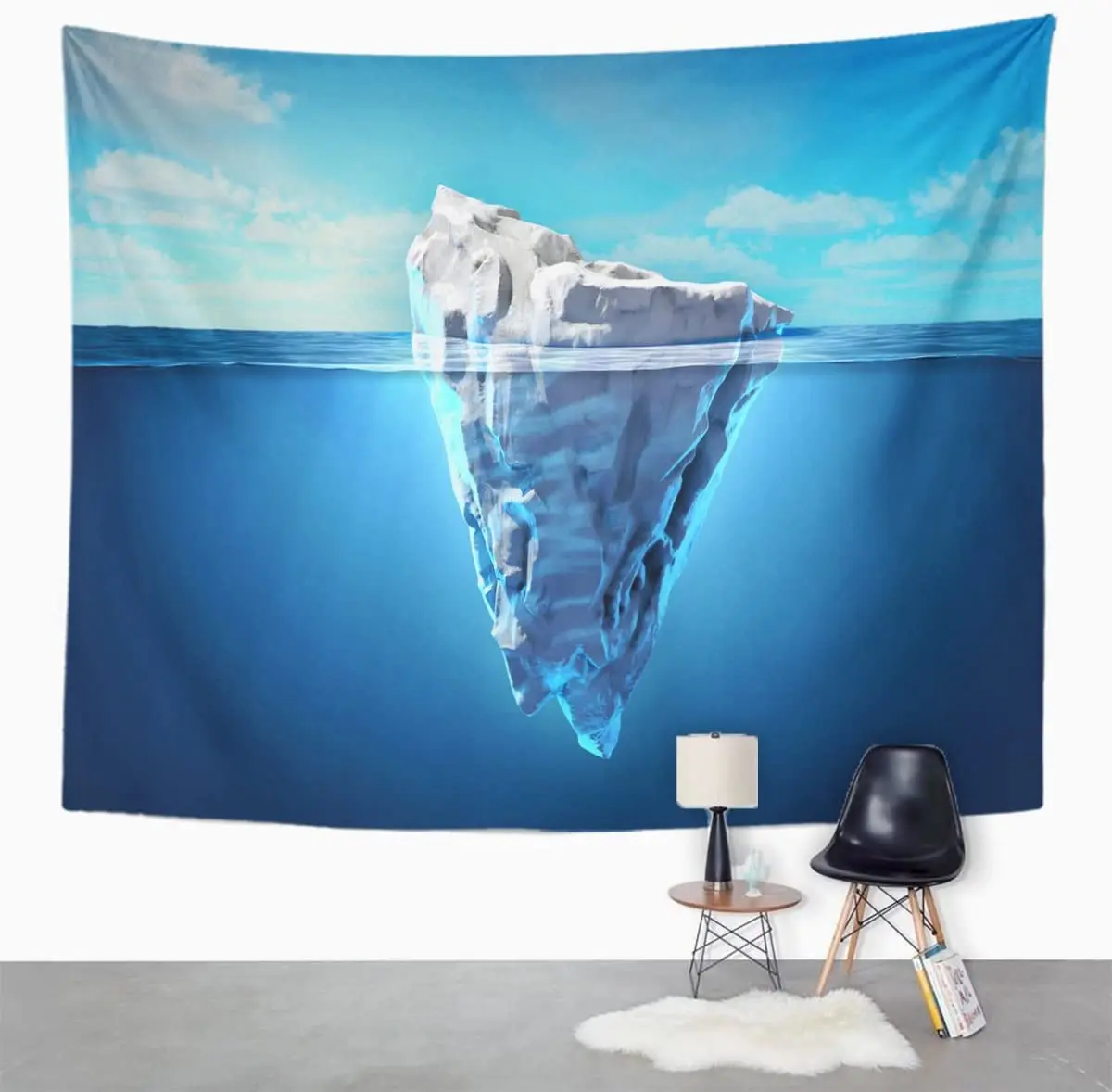 Blue Underwater Iceberg Floating in The Ocean Both Tip and Submerged Parts are Visible 3D Berg Ice Tapestry Wall Hanging