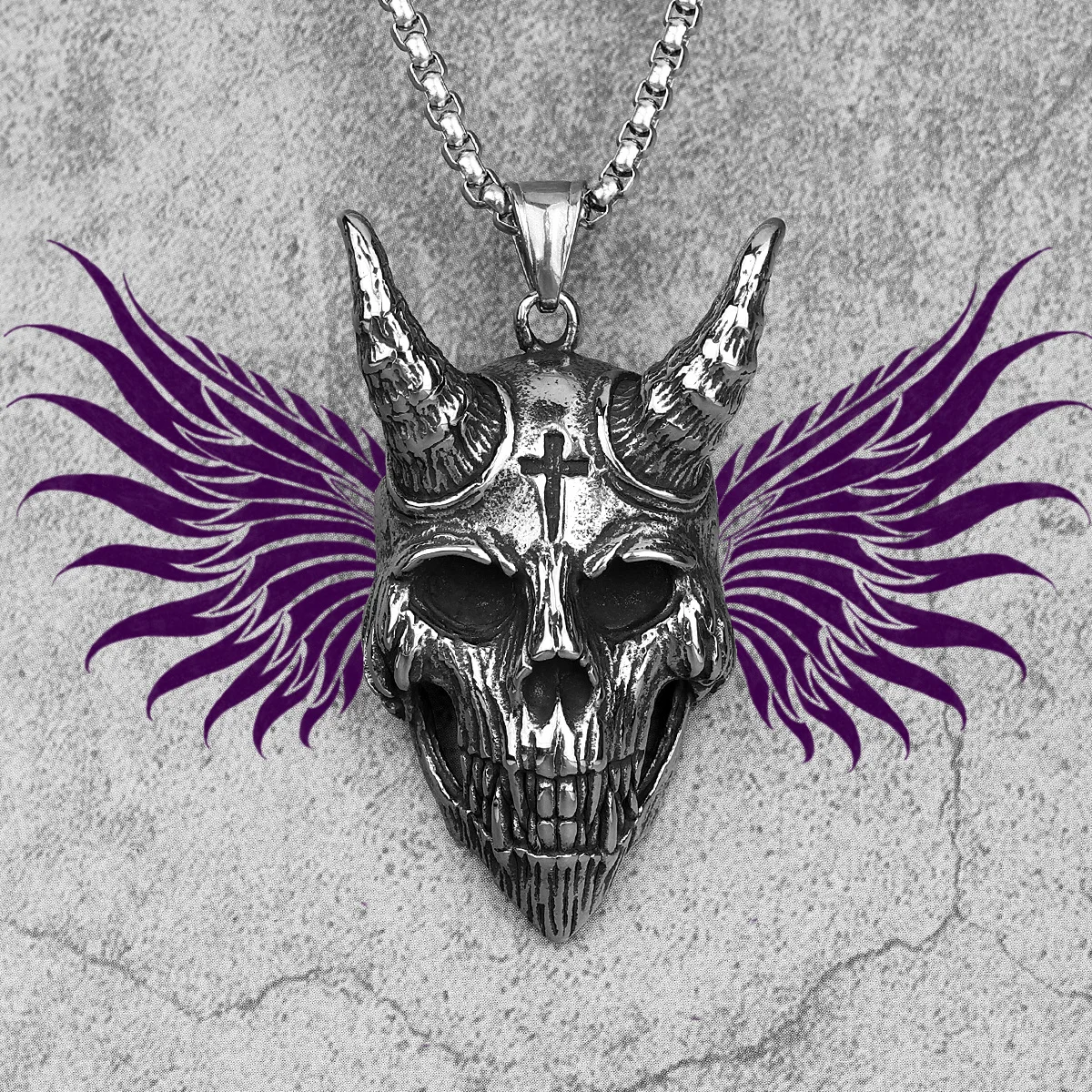 Fallen Angel Lucifer Cross Stainless Steel Men Necklaces Pendant Chain Punk for Boyfriend Male Jewelry Creativity Gift Wholesale