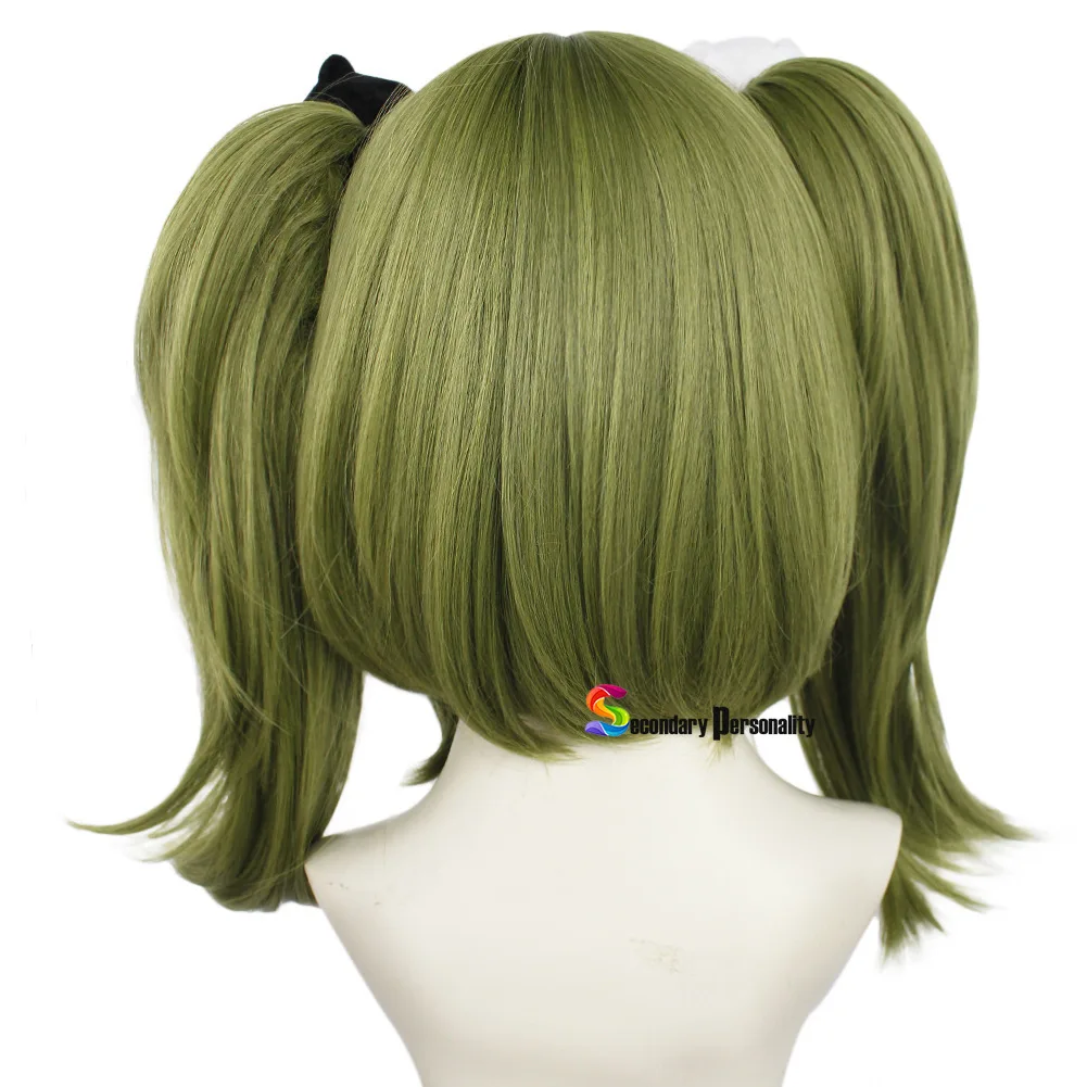 Gioco Danganronpa Cosplay Monaka Monaca Towa parrucca Dangan Ronpa Green Clip coda di cavallo parrucca per capelli resistente al calore