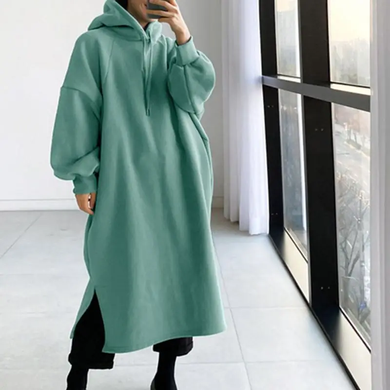 Ladies New Large Size Casual Long Hooded Sweater 150KG 10XL-5XL Fashionable Medium Length Pocket Fleece Hooded Sweater