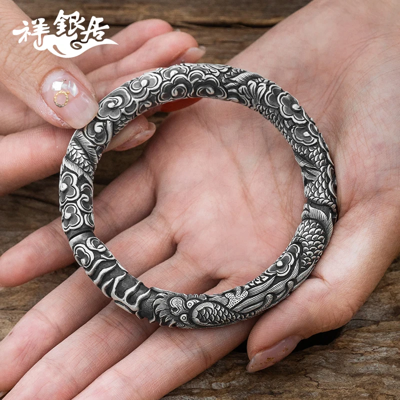 

★ways in yunnan manual snow silver male money personality wear YunLongWen dragon 999 sterling silver bracelets bracelets