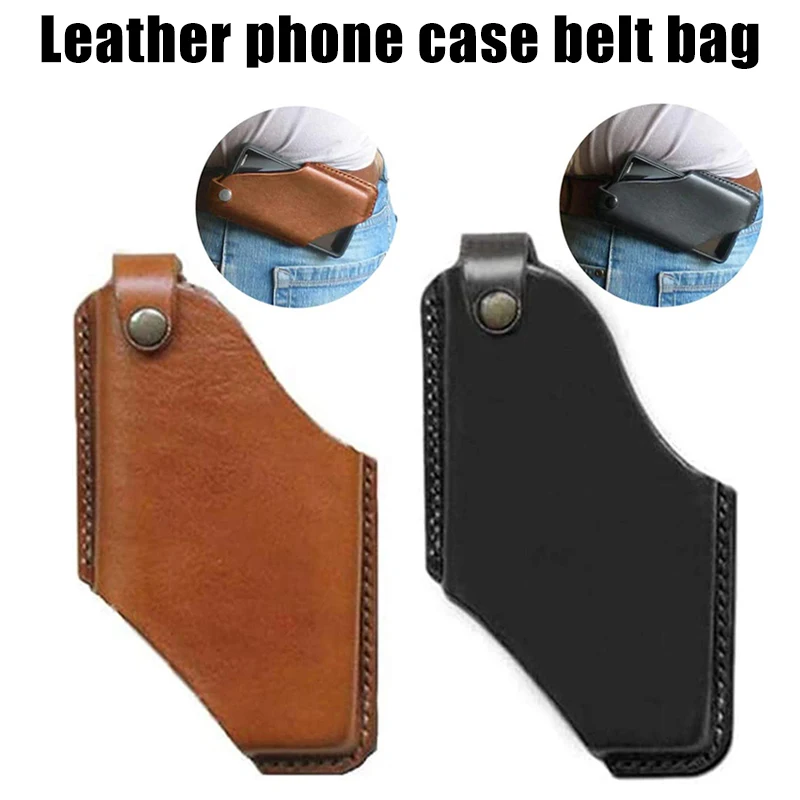 Leather Cell Phone Holster Retro Sheath with Belt Loops Mobile Phone Belt Cover for Mens Outdoor Waist Hanging Belt 2023 New