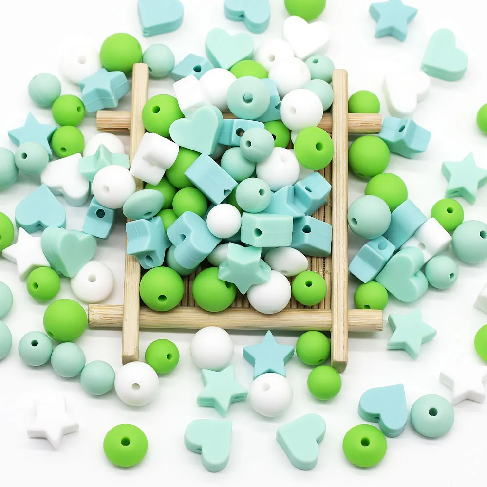 Cute-idea 50pc Silicone Beads Baby Lentil heart Star Shape Nuring Teething Beads Sets DIY Baby Pacifier Chain toys Accessories