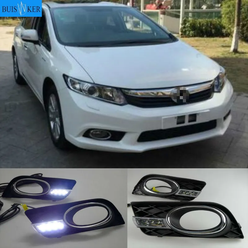 2Pcs For Honda Civic 2011 2012 2013 LED 12V DRL Car Daylight Daytime Running Lights with Turn Signal Fog Lamp Covers