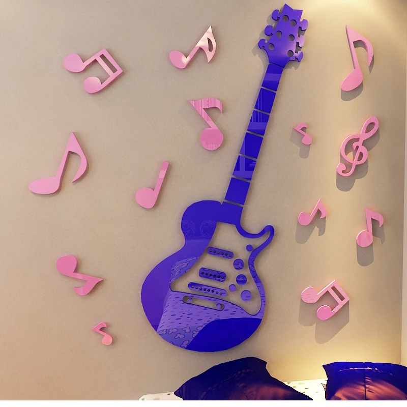 Guitar note Acrylic Wall stickers for Band Practice room Music classroom DIY Art wall decor Training course room Home Decoration