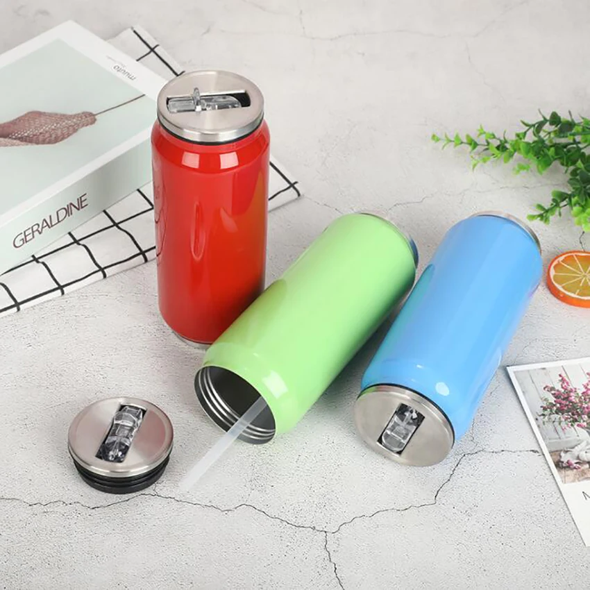 Fashion High Quality Beverage Can Hot Vacuum Insulated With Straw Thermos Stainless Steel Water Bottle 500ml