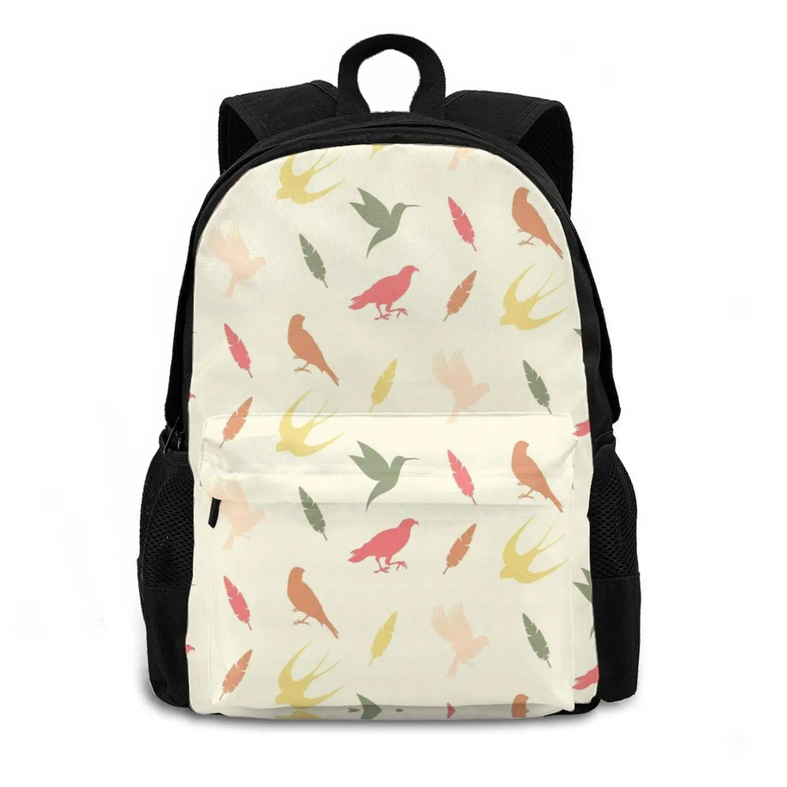 Fall Pastel Birbs N' Feathers Pack / Pattern-Light Teen College Student Backpack Laptop Travel Bags Bird Birds Birb Brid