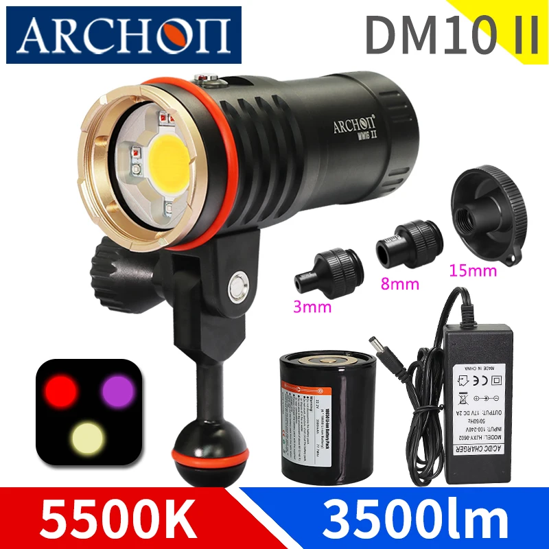 

DM10 II 5500K 3500lumens HD video diving photoraphy lights Underwater 100m diving video lights UV red fill light dive flashlight