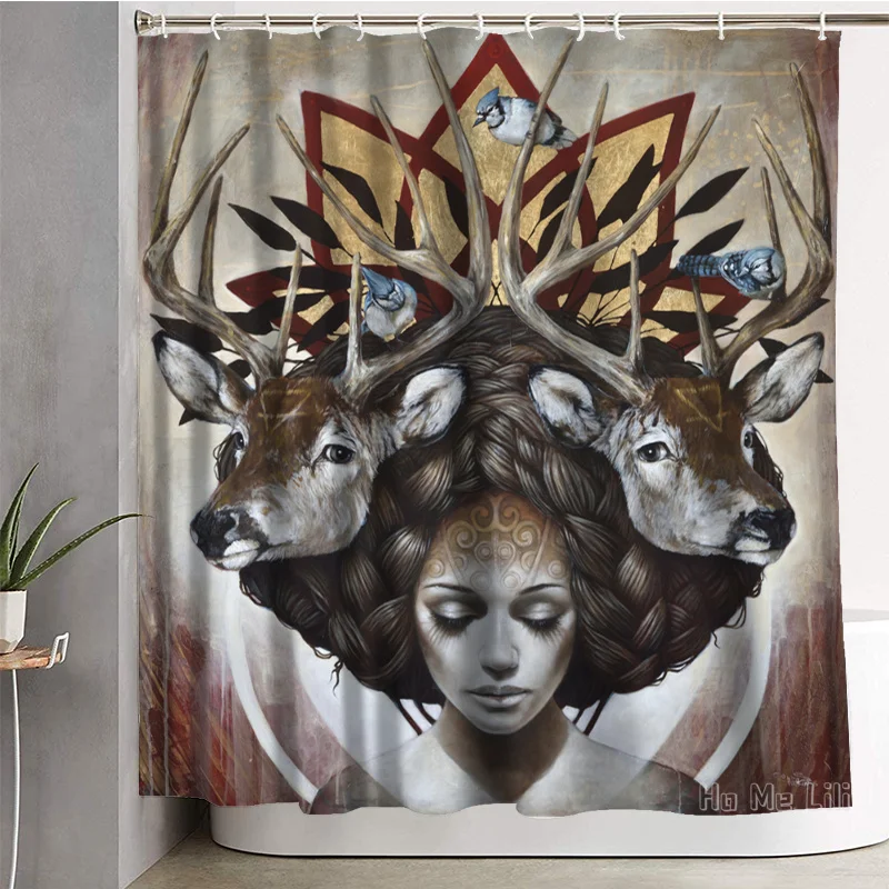 The Combination Of Spirit Animal And Reiki Girl Series Waterproof and Dustproof Shower Curtain