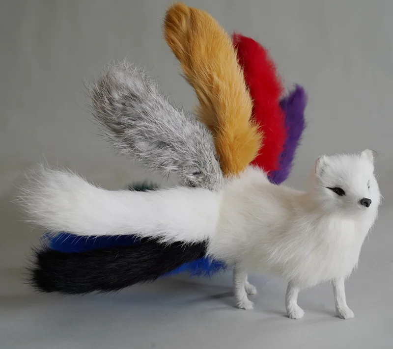 creative real life nine-tails fox model plastic&furs colorful tails fox gift about 30x12.5cm xf2805