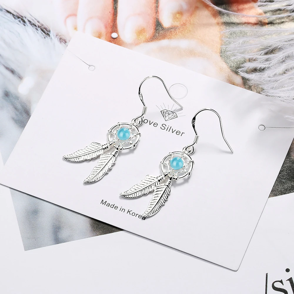 New Arrival 100% 925 Sterling Silver Retro Style Dreamcatcher Drop Earrings For Women Free Shipping For Women's Gift