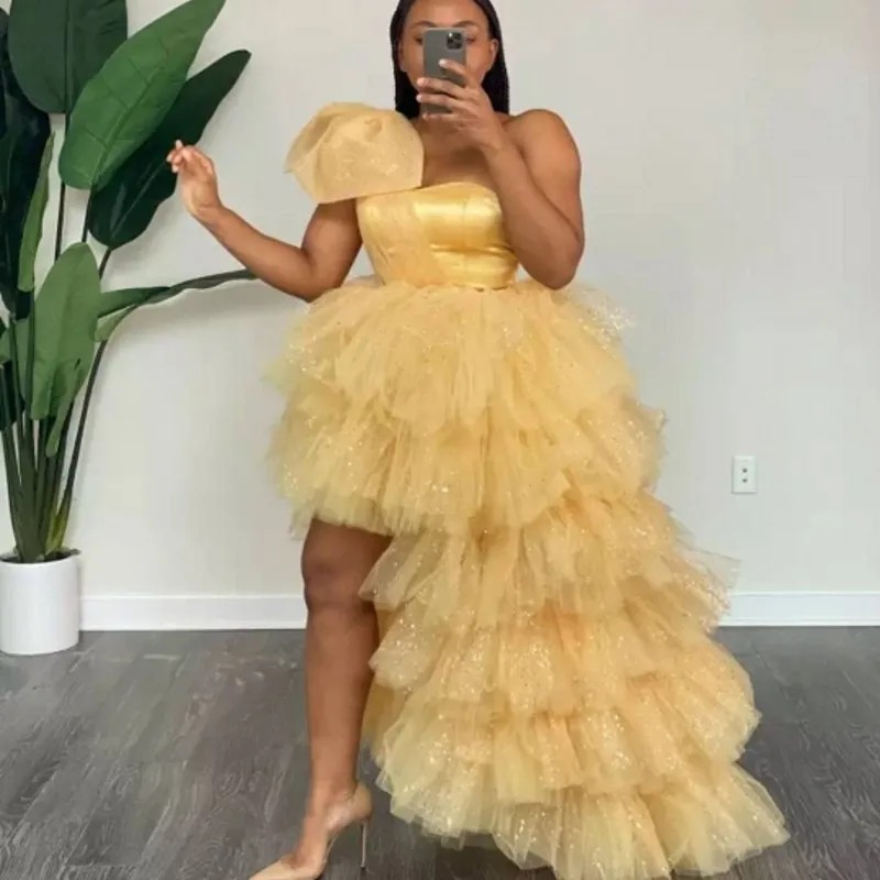 Just Skirt Not Top Shiny Ruffles Tiered Tulle Skirts Women To Party Puffy High Low Long Sparkle Tulle Dresses Female Bottom