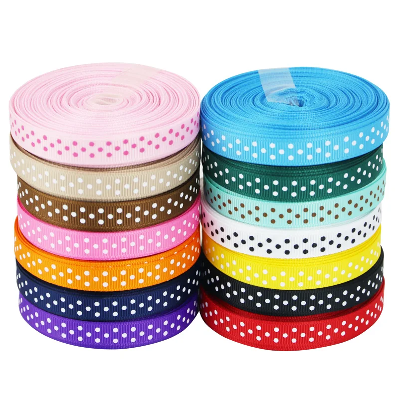 (25 yards/roll) 10mm Cartoon Polka Dots Printed Grosgrain Ribbon Lovely lace Series Ribbons