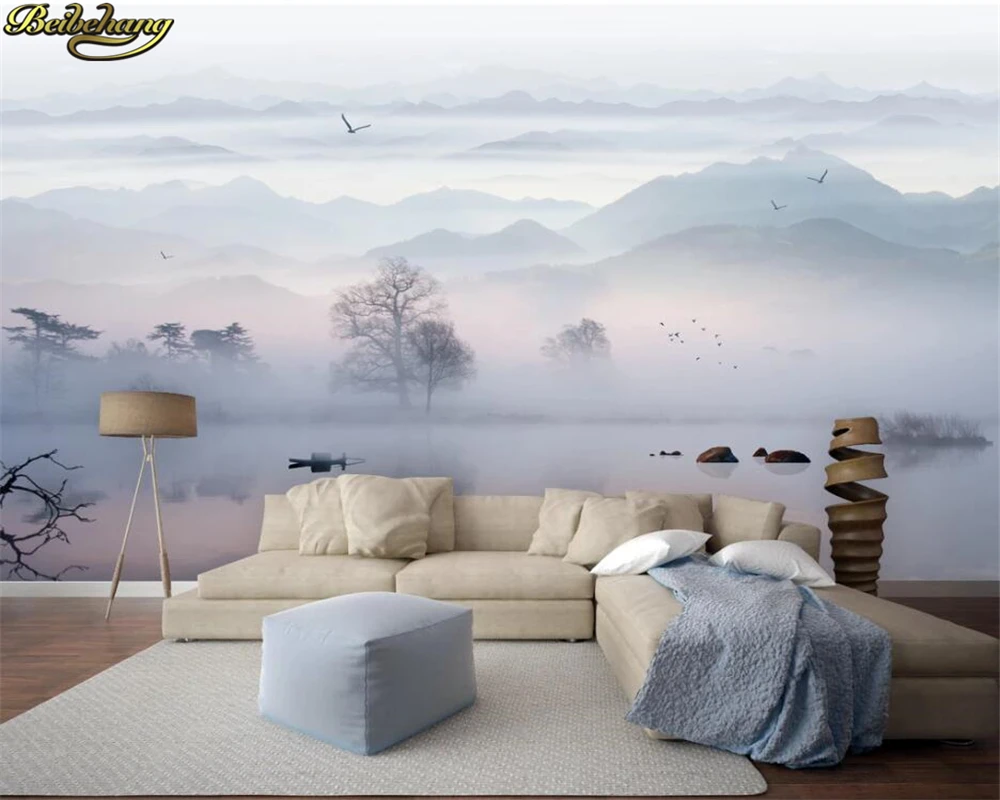 

Украшение дома, обои на заказ, роскошное атмосферное настроение, чернила, пейзаж, новый китайский ТВ, диван, фон, стена papel de parede