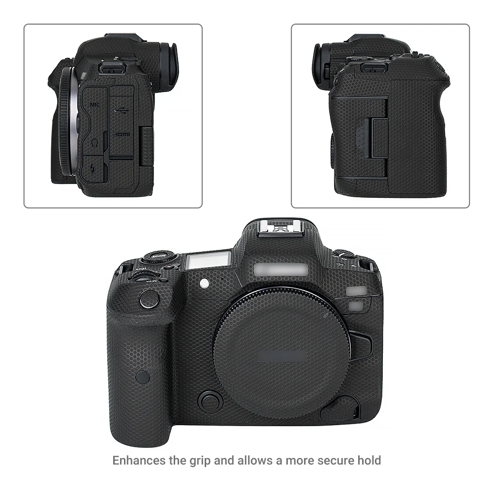 Kiwi Camera Body Sticker Anti-Scratch Protective Skin Film Kit For Canon EOS R5 Anti-slide Camera Cover Decoration Matrix Black