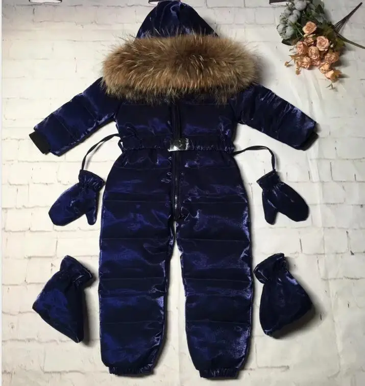 2022 Winter baby girl down coat Baby clothes print outerwear Fur Hooded children\'s Snowsuit down overall Child jumpsuit romper