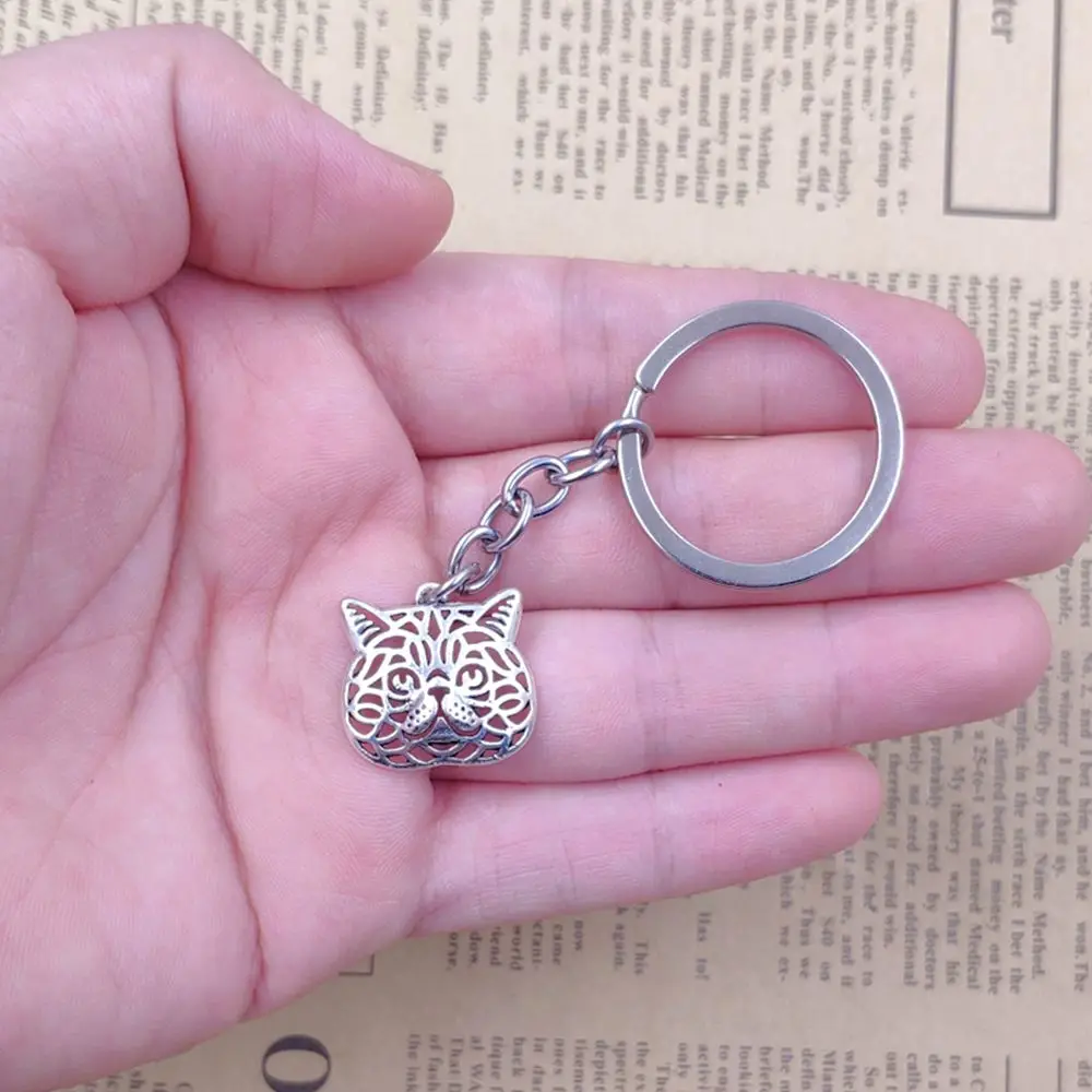Persian Bengal Sphynx Cat Lynx Animal Keychain Key Ring Pet Tassels Vintage Silver Color Bohemian Women Men Jewelry Gift