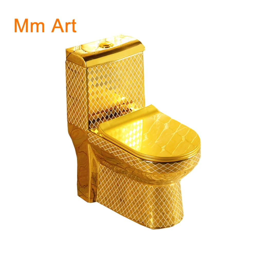 Royal modern santiary wares plated wc siphonic flush one piece gold bathroom toilet