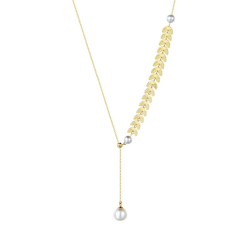 NYMPH Fine Jewelry Genuine 18K Gold Necklace Natural freshwater pearl Pendant Real AU750 Tassel Chain for Women Wedding D511
