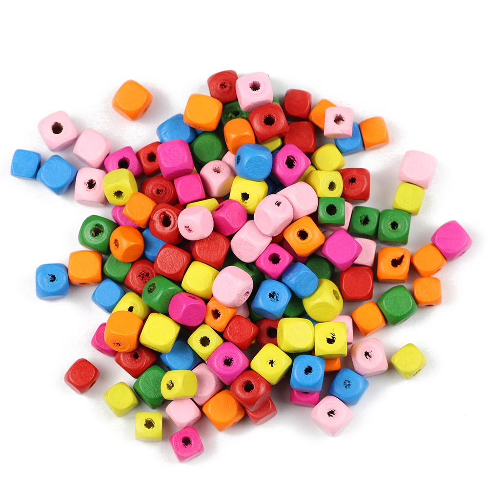 50pcs~100pcs 8/10mm Square Wood Beads Mixed Color Spacer Loose Bead Jewelry for Making Wooden Beadding Bracelet DIY Findings