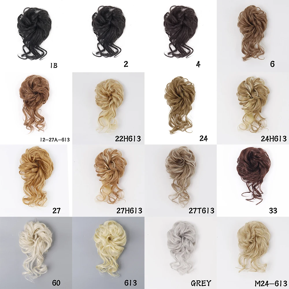 Moño de pelo sintético para mujer, moño rizado desordenado, banda elástica, Scrunchy, piezas de cabello falso, horquillas, marrón, negro