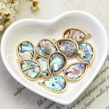 천연 전복 쉘 워터 드롭 펜던트, 골드 도금 DIY 남성 여성 쥬얼리 만들기 용품 참 귀걸이 목걸이 액세서리