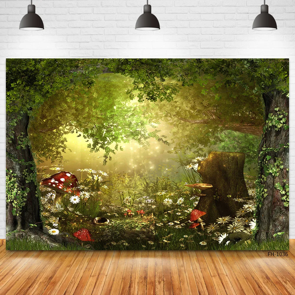 

Mushroom Forest Dreamy Fairy Tale Jungle Photophone Background Baby Newborn Kid Photography Backdrop Photocall Photo Studio Prop