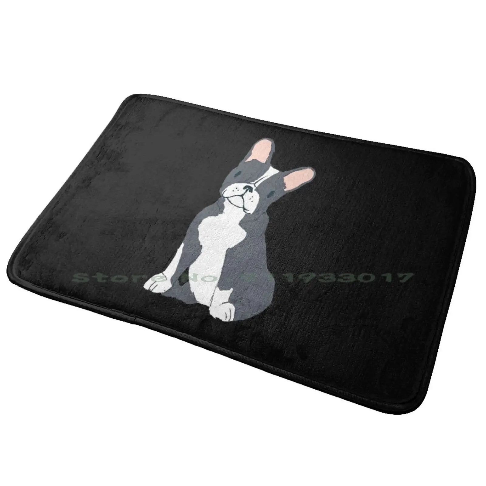 Boston Terrier Black White-Watercolor Style Boston Terrier Entrance Door Mat Bath Mat Rug Ringette Art Ringette Dad Badass