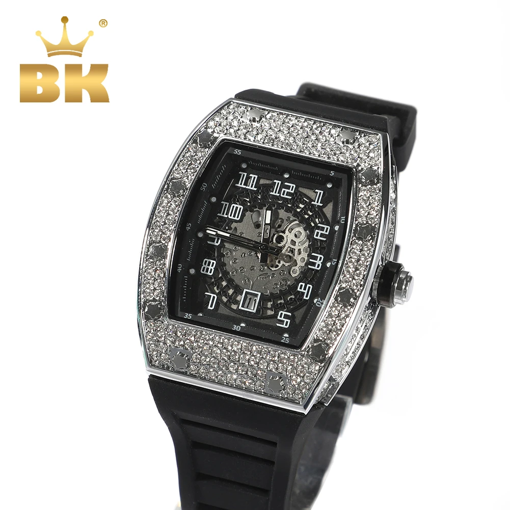 THE BLING KING Sqaure Dial Quartz Watch Full Rhinestones Iced Out Wrist Watches With Black Belt For Men Women Fashion Gift