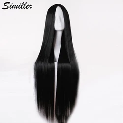 Similler-Perucas sintéticas longas de cosplay para mulheres, cabelo liso, preto e branco, resistência térmica, fibra, separação central