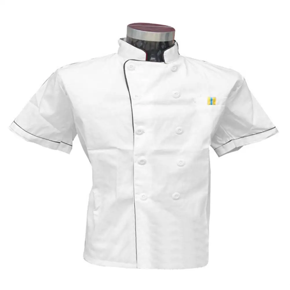 Männer Kurzarm Doppel-breasted Chef Kellner Arbeit Uniform Catering T-shirt Top