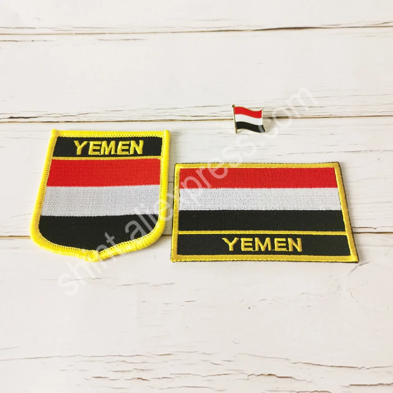 Yemen National Flag Embroidery Patches Badge Shield And Square Shape Pin One Set On The Cloth Armband Backpack Decoration Gifts