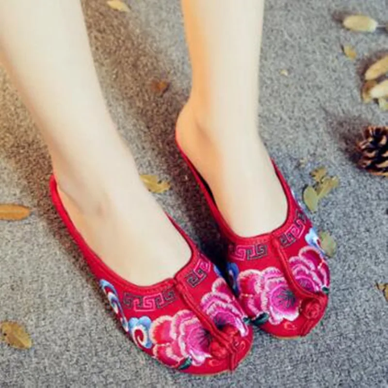 Embroidered Women Slippers Backless Flat Shoes Ladies Vintage Loafers Chinese Style Slides Beach Flip Flops Canvas Mule Shoes