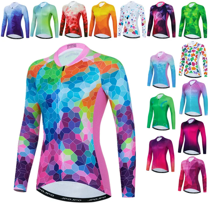 Colorful Cycling Jersey Long Sleeve Women Pro Team Bicycle Cycling Clothing Autumn Mountain Bike Jersey Breathable Cycling Shirt