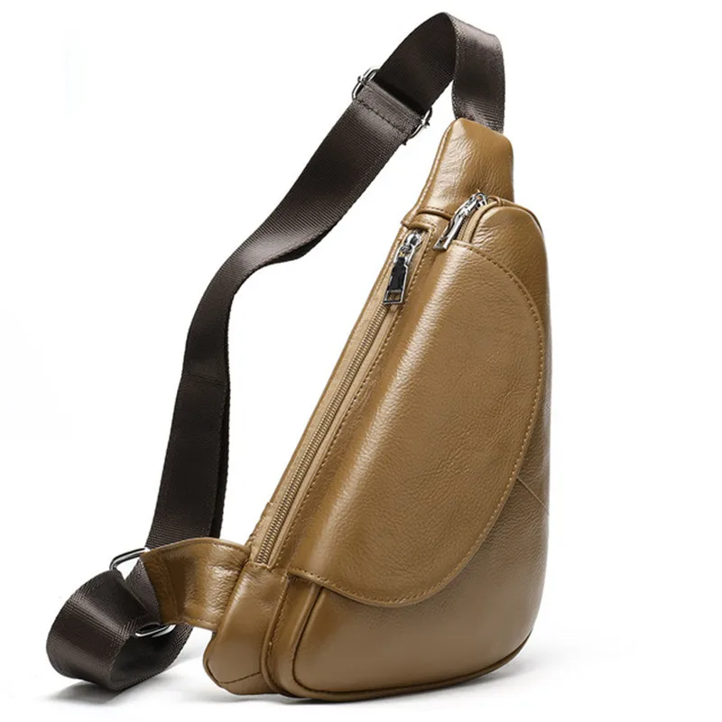 Erkek çantası hakiki deri üçgen göğüs çanta marka omuz Messenger Crossbody çanta Casual Vintage Sling sırt çantası erkek hediye
