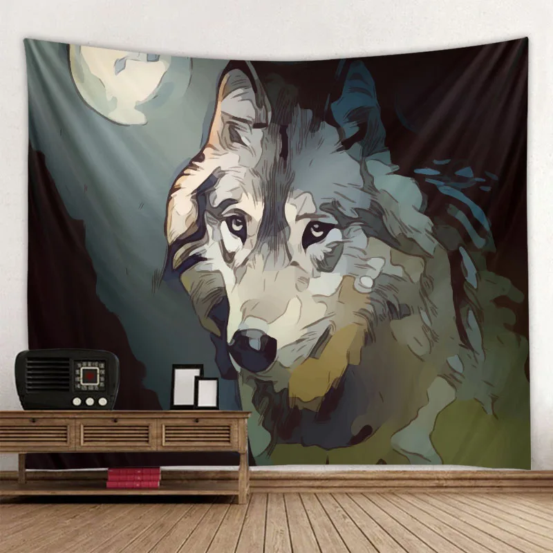 Starry sky animal tapestry wolf bear swan dream art wall hanging psychedelic home decoration beach towel yoga mat tablecloth