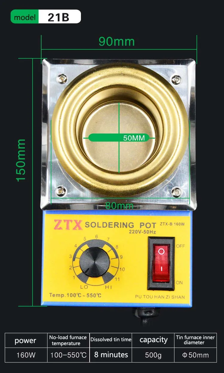 Imagem -03 - Temperatura de Solda Pote Estanho Fogão Forno Fusão Desoldering Ferramentas 150 160 280 350w Alta Qualidade 220v Ajustável
