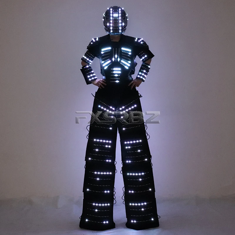 LED Light Up Robot Traje, Stilts Walker Vestuário, Cor Cheia, Pixel Inteligente, Capacete, Luvas Laser, Jaqueta Luminosa, Roupas