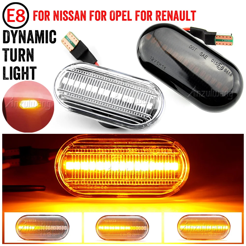 

2x Led Dynamic Turn Signal Lights Side Marker For Renault Clio Trafic Kangoo Twigo Dacia Logan Duster Nissan Interstar Primastar