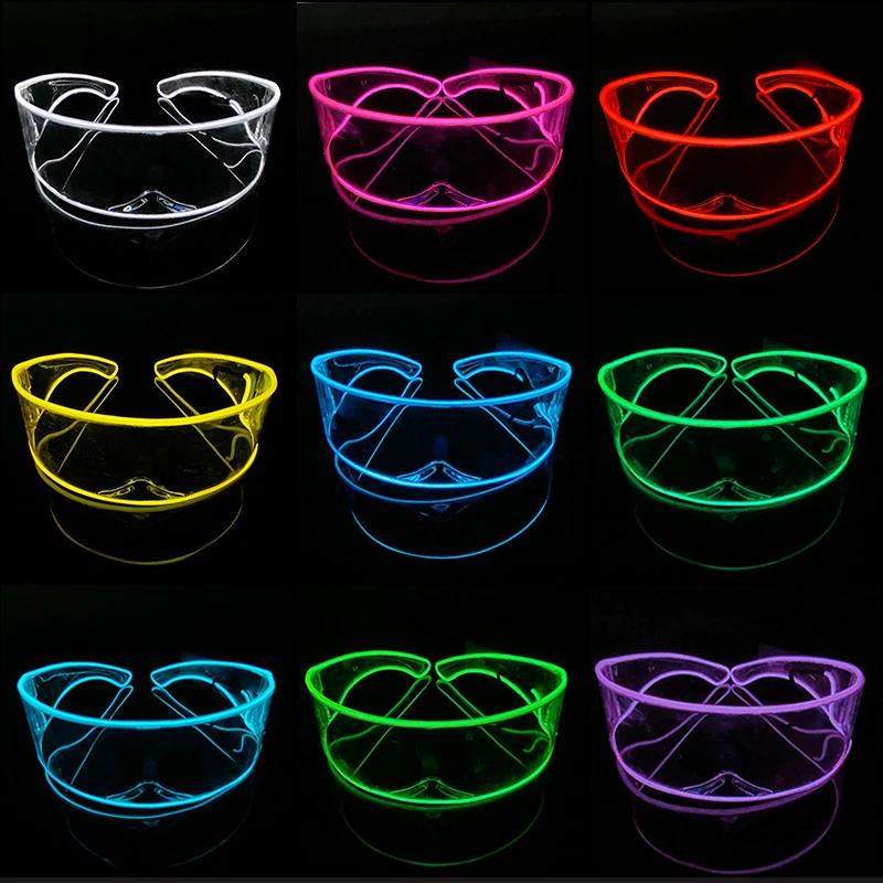 Neon Light EL Glasses, Luminous Glasses, Halloween Glow Party Supplies, Transparent Flashing Light Glasses, 10 Colors Available