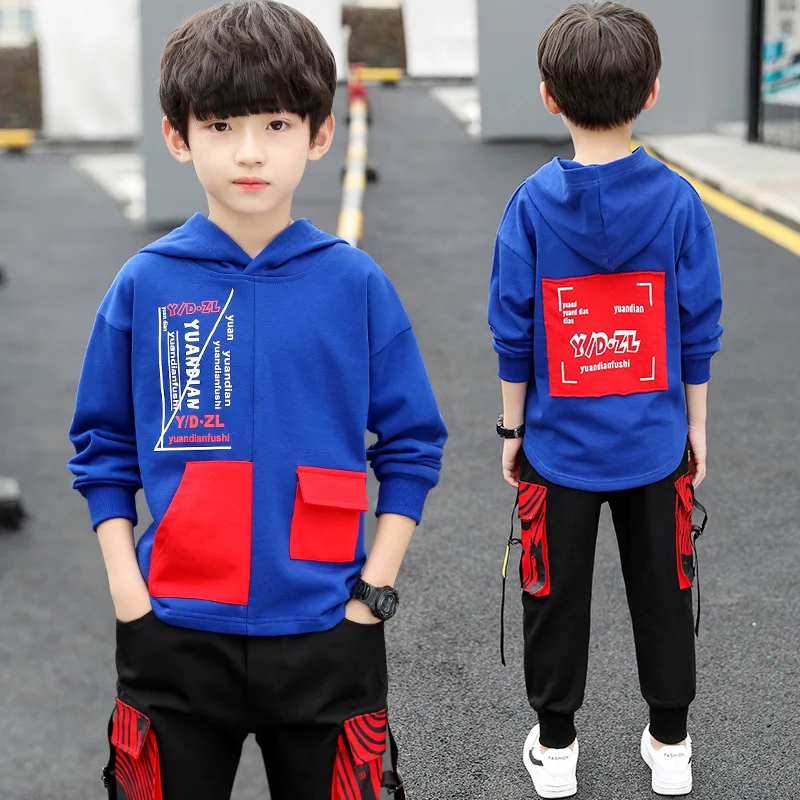 Hooded Red Spring Summer Children\'s Clothes Suit Baby Boys Sweatshirts + Pants 2pcs/Set Teenage Top Sport Costume For Kids Stree