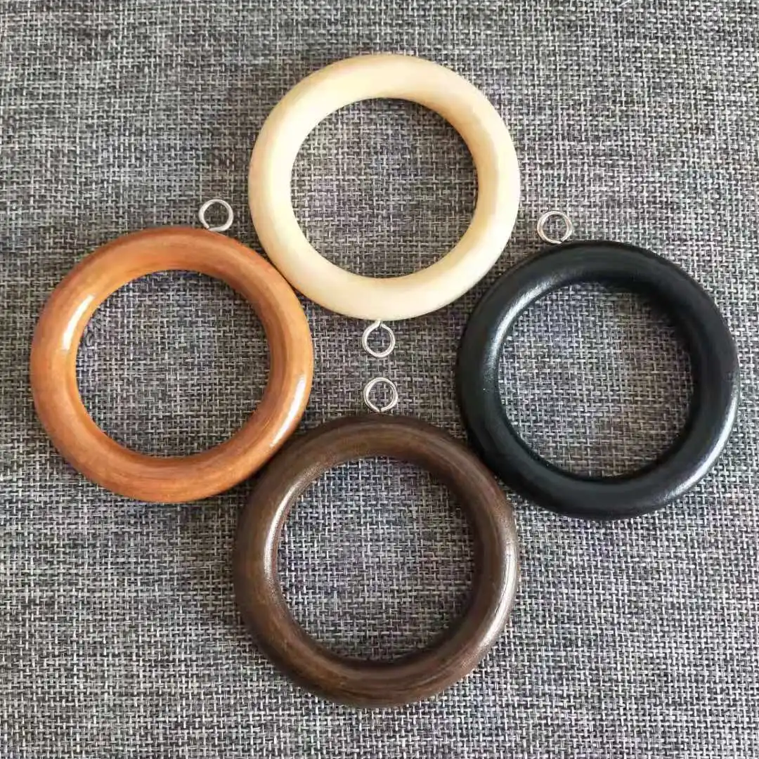 12pcs 65mm lotus wood natual color/ dark brown/ light brown/ black curtain ring / wood circle with metal hook and varnish