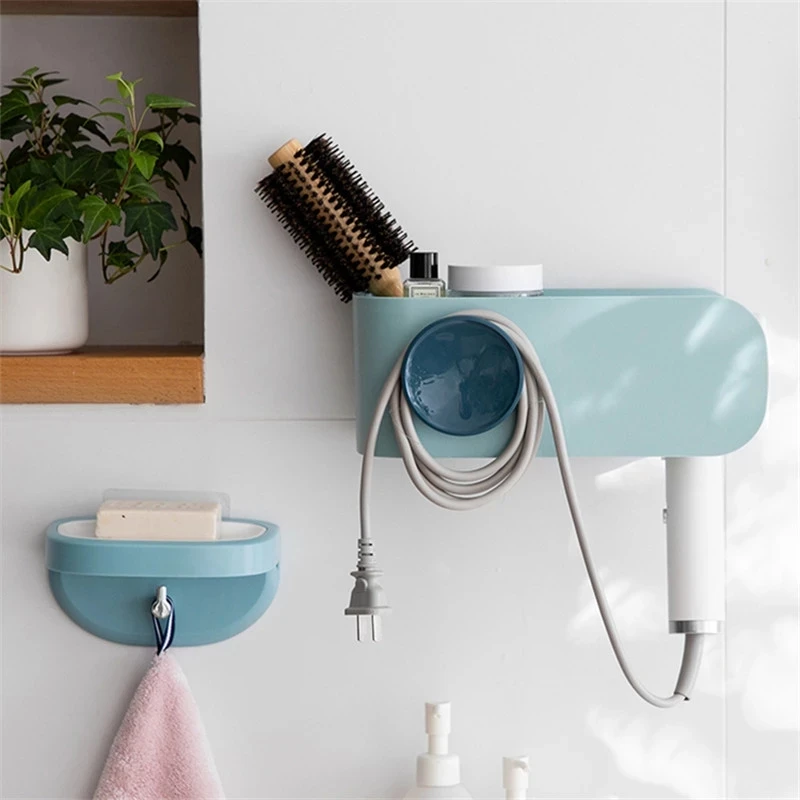 

Simple Wall-Mounted Hotel Dormitory Household Bathroom Supplies Plastic Rack Hair Dryer Storage Bracket With Drain Hole