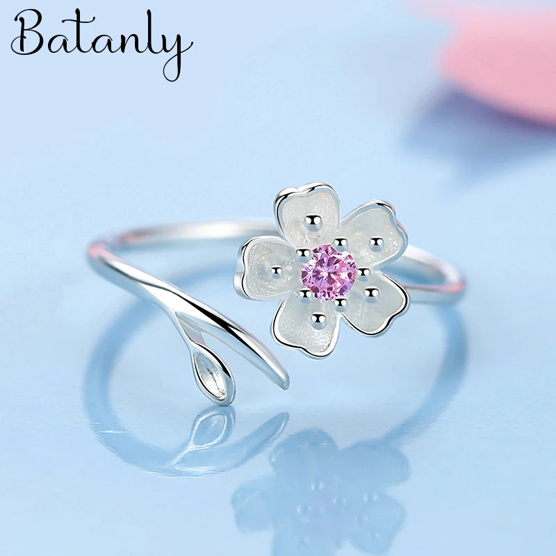 Simple Vintage Bohemian Cheery Flower Finger Rings for Women Wedding Engagement Jewelry Trendy Party