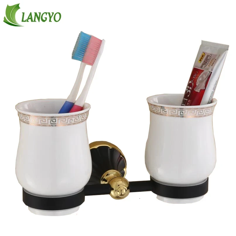 

Metal Space Cup Holder Glass Cups Bathroom Accessories Toothbrush Tooth black+golden Double Cup Holder Free freight